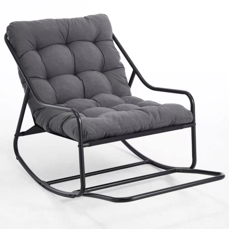 Sedia a dondolo da esterno con cuscino confortevole, per soggiorno, camera da letto, sala lettura, 75x116x82 cm, Grigio