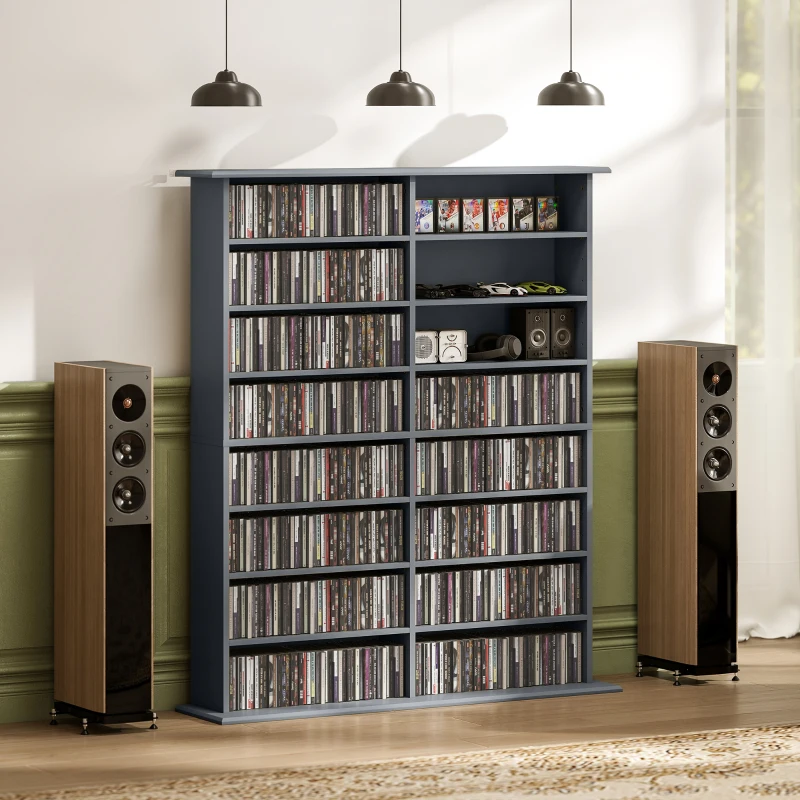 Homcom Almacenamiento para CD y DVD con 16 Compartimentos y 12 Estantes Ajustables, Gris
