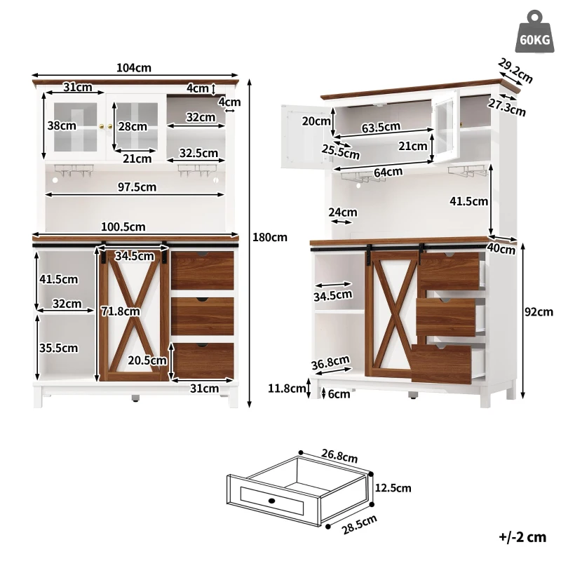 Modern Cabinet with App-Controlled RGB LED Lighting and Music Sync, Tall Sideboard with Adjustable Shelves, 104L x 40W x 180H cm, White