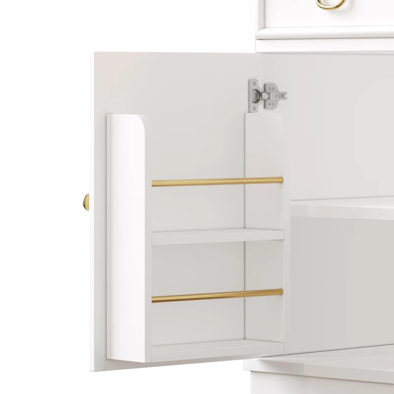 Tall Kitchen Cabinet with Integrated USB Ports & Ergonomic Worktop, Stylish Sideboard with Adjustable Shelves, 118L x 39.5W x 180H cm, White