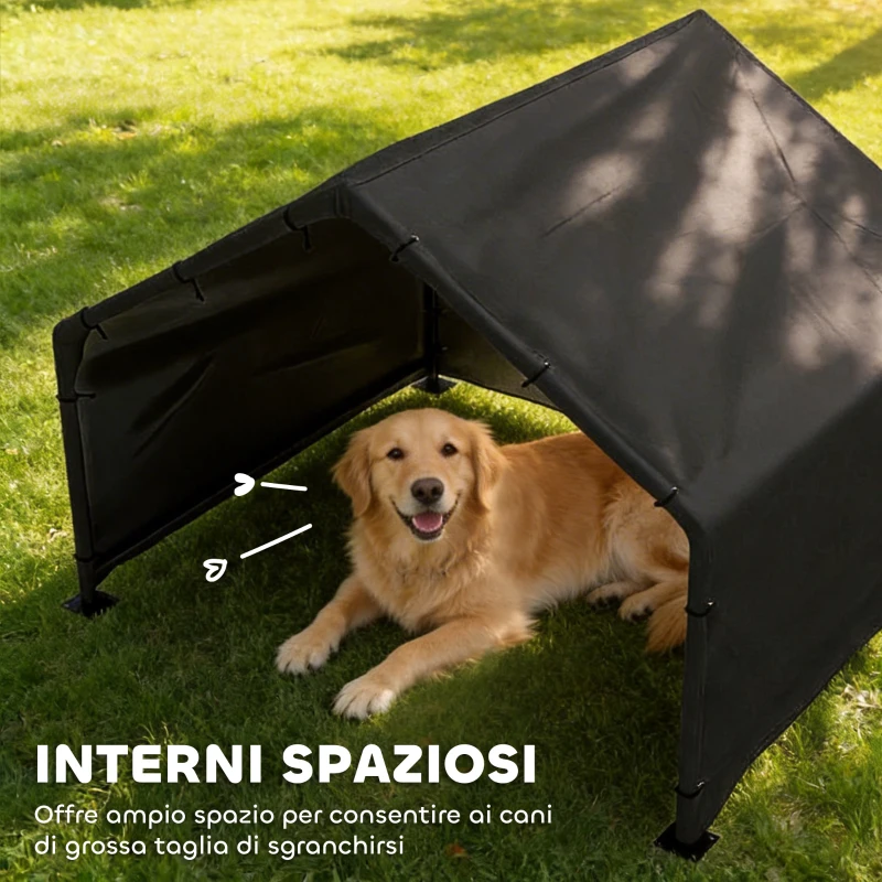 PawHut Cuccia per Cani Taglia Piccola, Media e Grande da Esterno in Tessuto Oxford, 125x110x93 cm, Nero