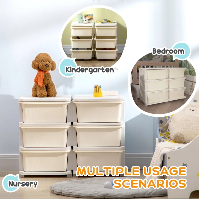 HOMCOM Kids Storage Unit, with Six Drawers - Cream