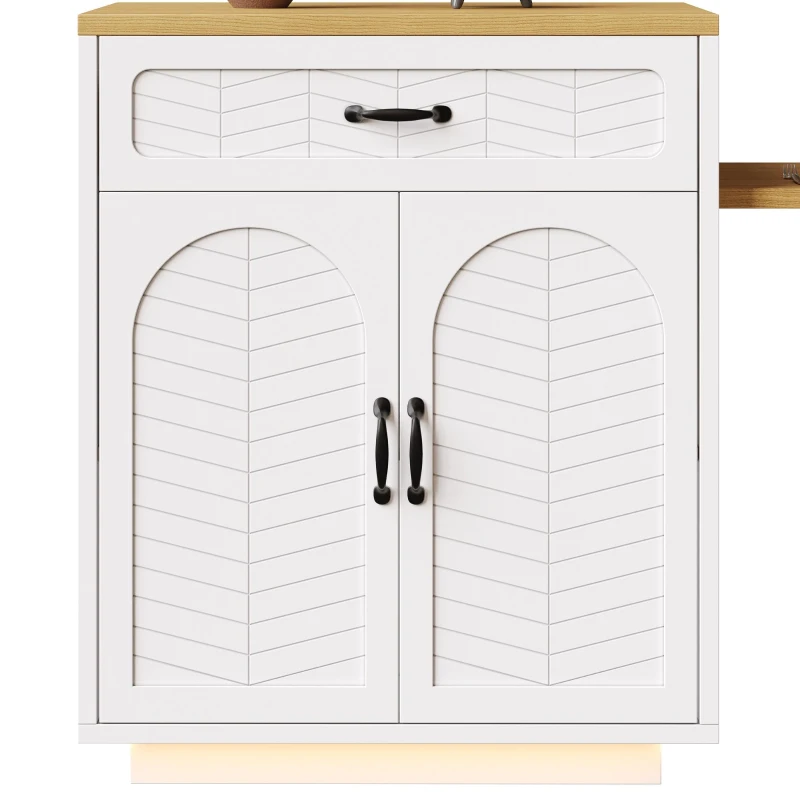 Extendable Kitchen Island with Built-In Wine Rack, Multifunctional Storage Cabinet with Dining Table, 141-193.5L x 70W x 101.5H cm, White