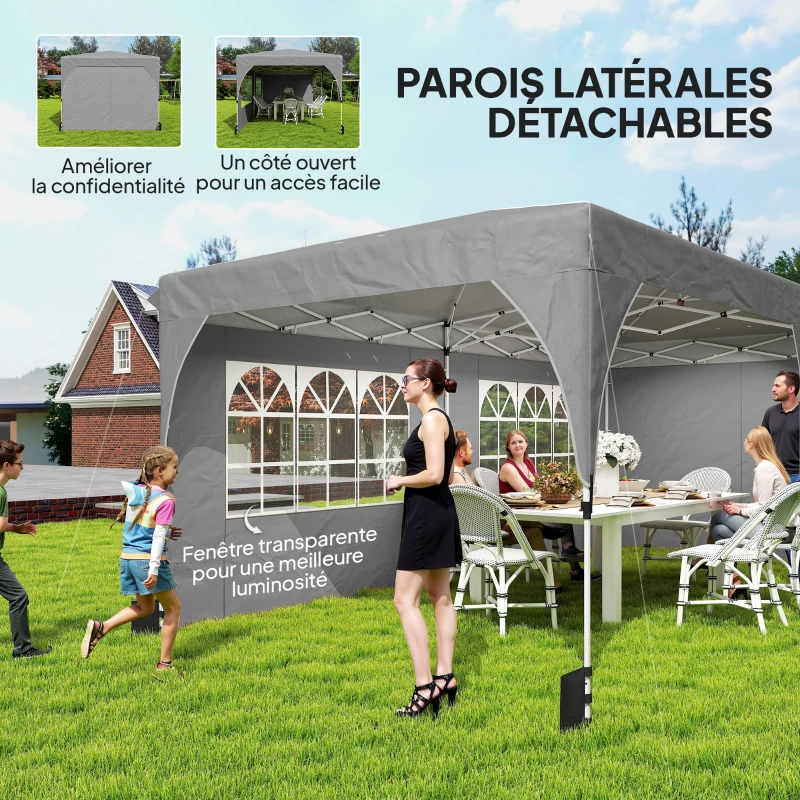 Outsunny Tonnelle de jardin 3 x 6 m pop up tente pliante réglable en hauteur imperméable protection UV50+ gris