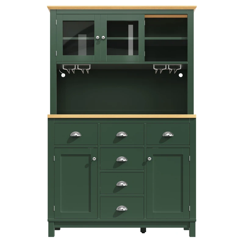 Farmhouse Style Sideboard with Spacious Shelves and Drawers, Versatile Storage Cabinet with Drink Holders, 104L x 40W x 180H cm, Green
