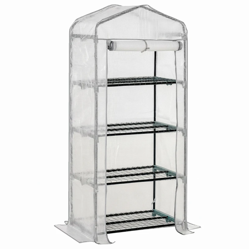 Outsunny 4 Tiers Mini Portable Greenhouse - Compact Plant Grow Shed with Metal Frame and PE Cover, 160H x 70L x 50W cm, White