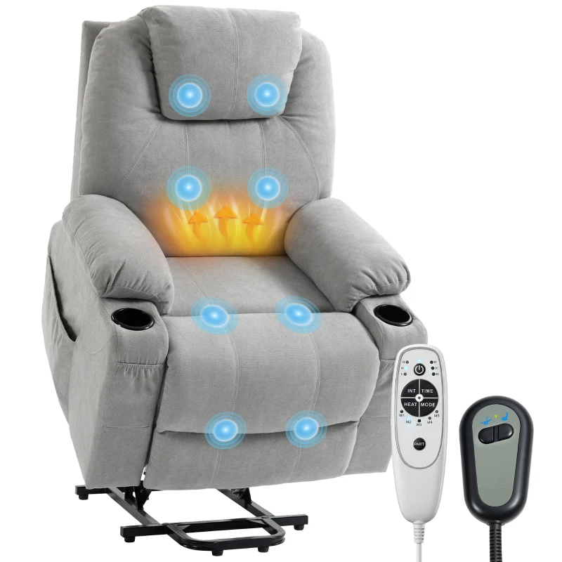 HOMCOM Power Lift Recliner Chair with Pocket Spring, Electric Lift Chair with Wide Backrest, Light Grey