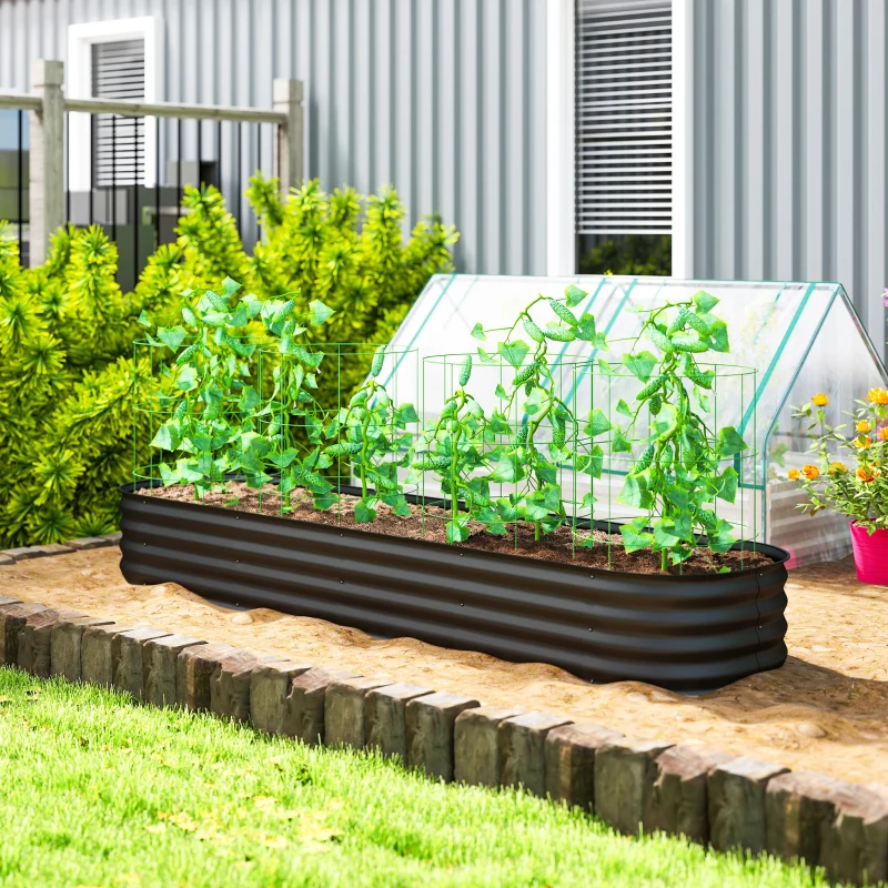 Outsunny Jardinière surélevée carré potager de jardin en acier modulable pour légumes, plantes, fleurs, dim. 240 x 62 x 30cm