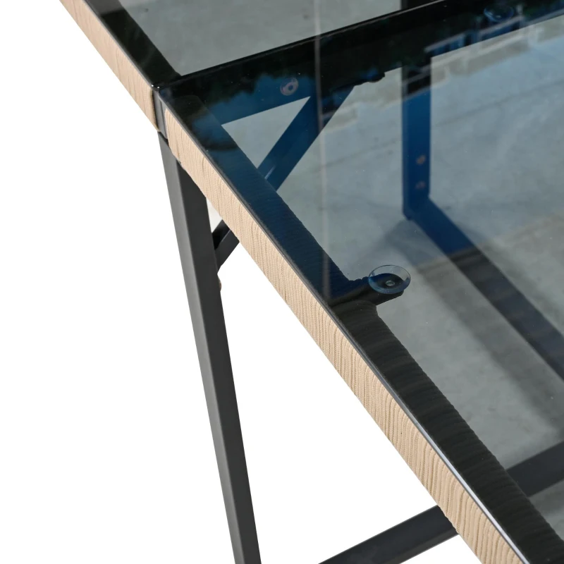 5-Piece Garden Dining Set with Hand-Woven Rope Chairs, Modern Garden Furniture Set for Balcony, 110L x 110W x 74H cm, Beige+Black