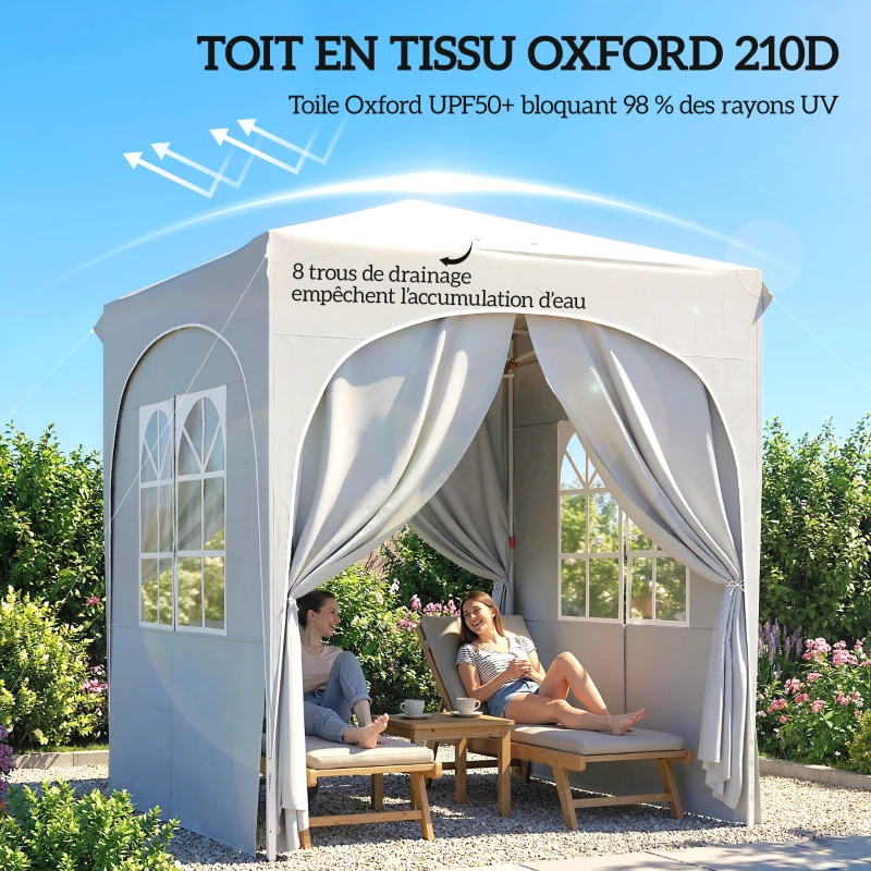 Outsunny Tonnelle de jardin 2 x 2 m pop up tente pliante réglable hauteur protection UV50+ 4 parois latérales sac gris clair