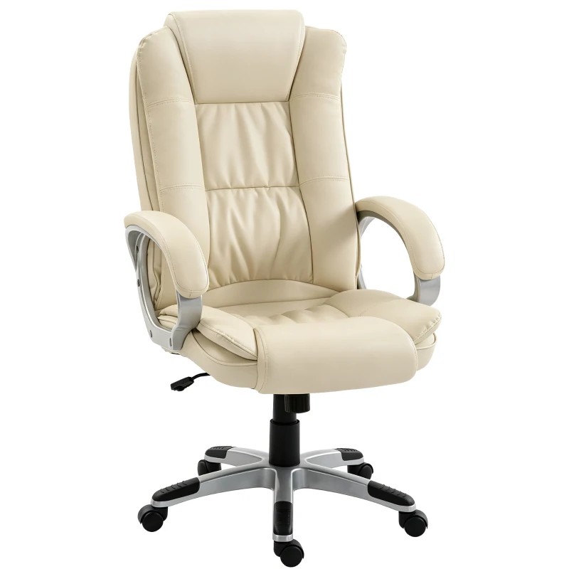 HOMCOM Fauteuil de bureau pivotant en cuir PU, fonction bascule, dossier haut, hauteur réglable, capacité 120 kg, noir