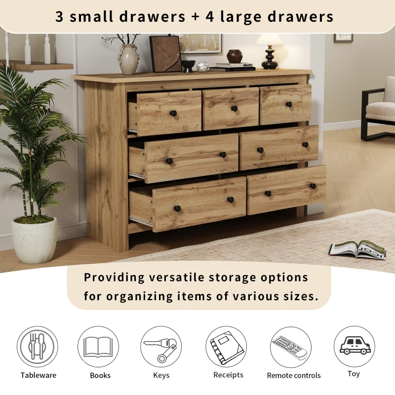 Modern Vintage Storage Cabinet with 7 Drawers, Versatile Sideboard for Living Room, Bedroom & Hallway, 152L x 40W x 88.5H cm, Wood