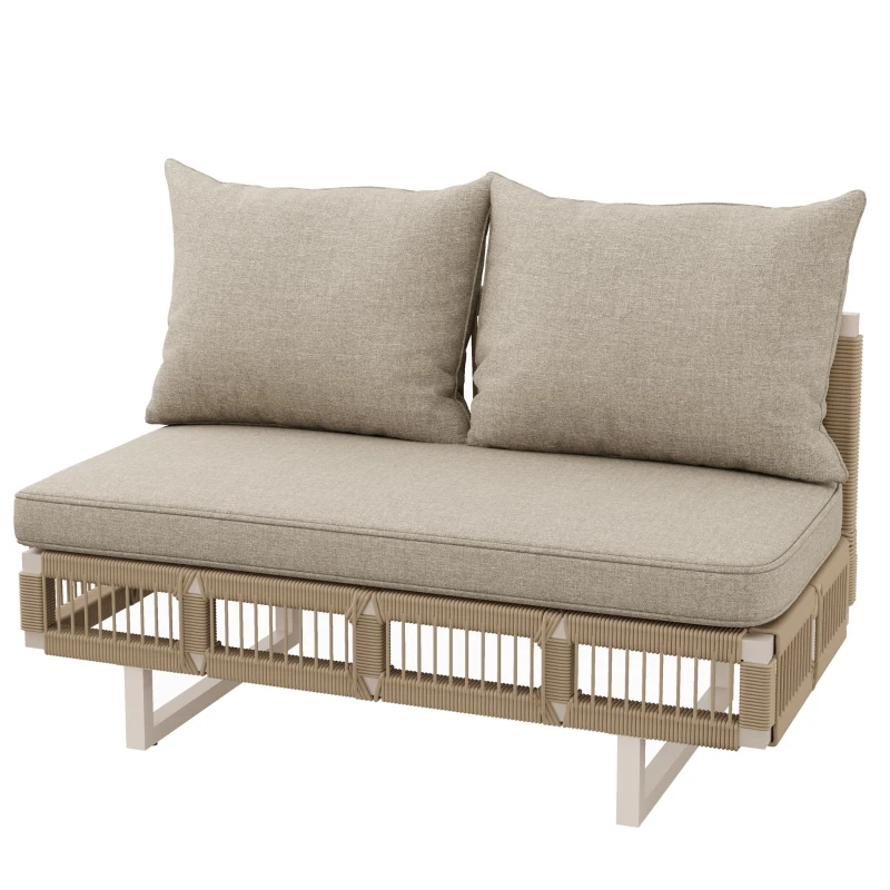 Rope-Woven Garden Sofa Set with 10 cm Thick Cushions, Versatile Garden Lounge Set with Splash-Proof Fabric, 225L × 167W × 62H cm, Beige