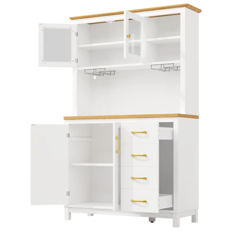 Stylish Sideboard with App-Controlled Built-In LED Light Strip, Practical Cabinet for Kitchen & Living Area, 105.5L x 40W x 180H cm, White