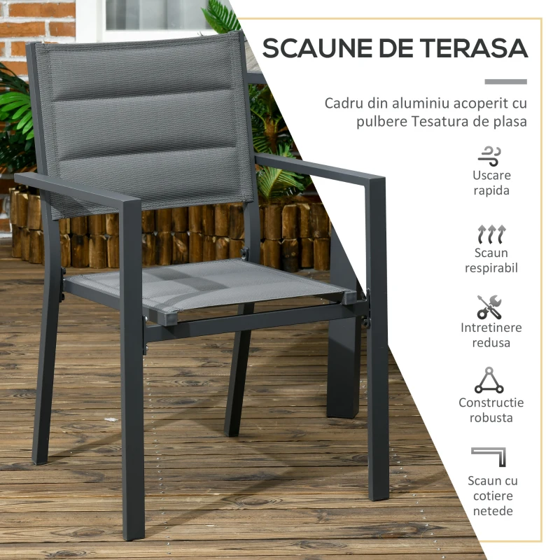 Outsunny Set de Gradina din Aluminiu 7 Piese cu Masa Dreptunghiulara Extensibila si 6 Scaune de Exterior cu Sezuta din Plasa Respirabila, Gri