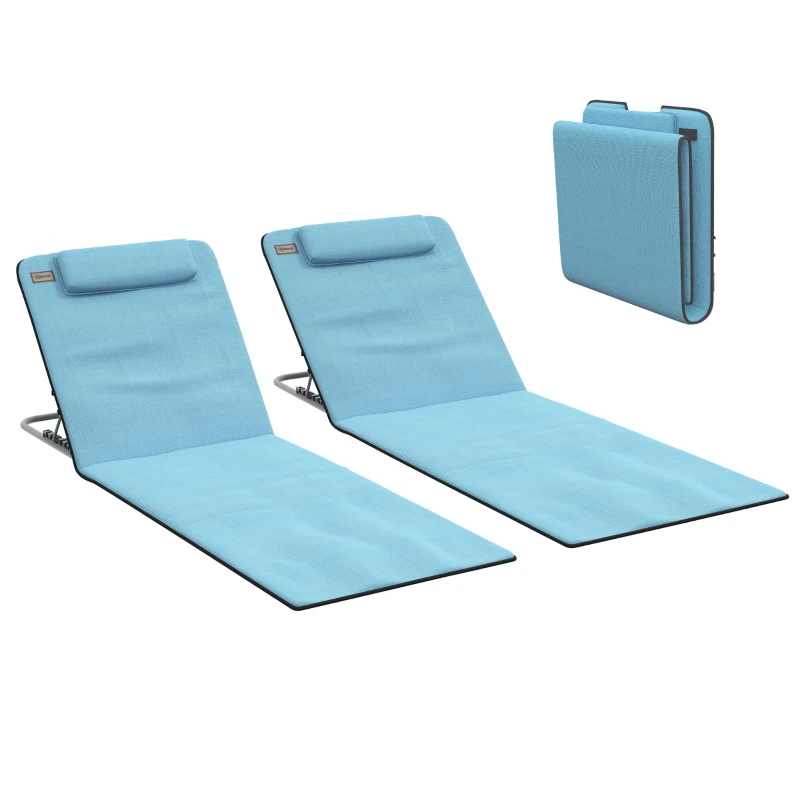 Outsunny Conjunto de 2 Esterillas con Respaldo Reclinable en 5 Niveles Reposacabezas y Bolsa de Transporte 134x48x33-43 cm Azul