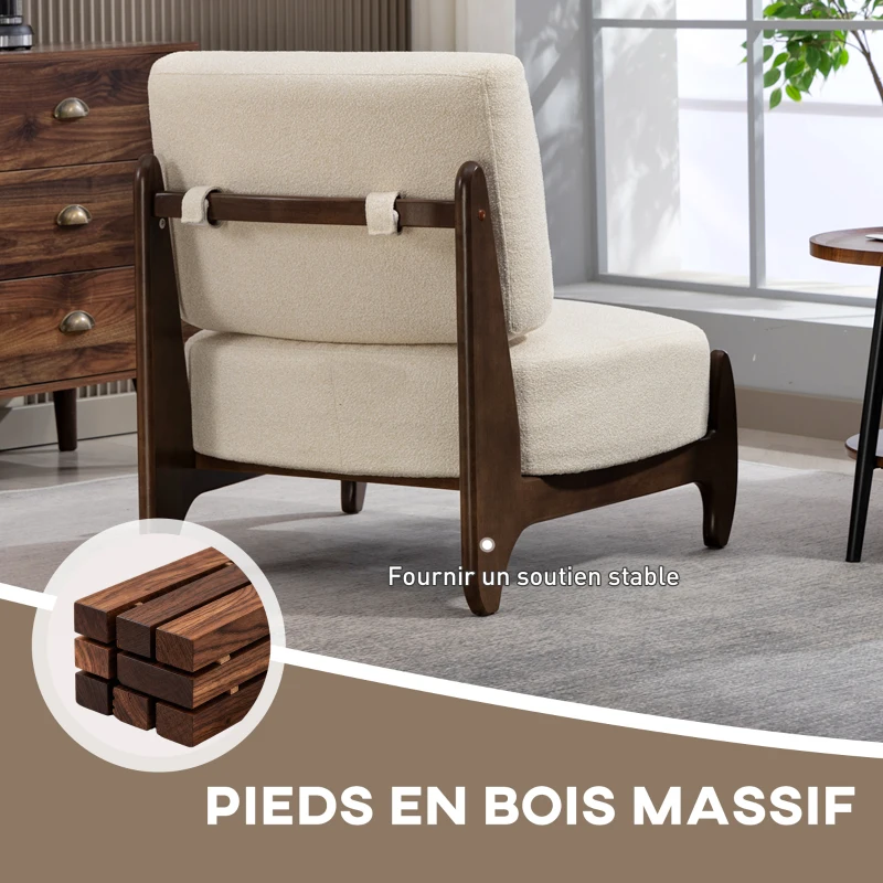 HOMCOM Fauteuil salon en chenille, fauteuil chambre confortable, coussin épais, assise rembourrée, 72 x 73,5 x 81 cm, crème