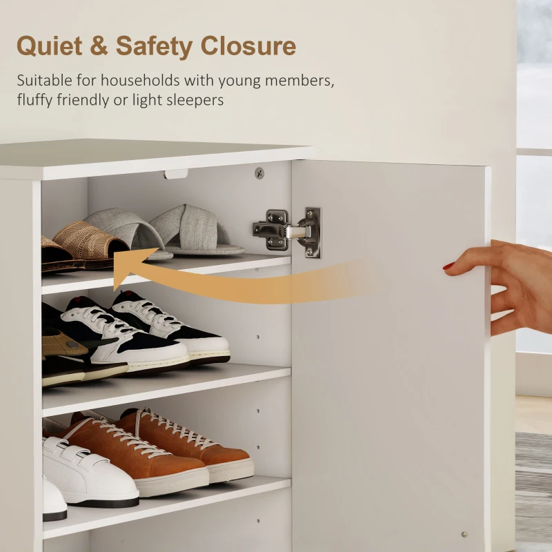 HOMCOM Shoe Cabinet with Silent Hinges, Adjustable Shelves, 6-Tier Shoe Storage Cabinet for Entryway, Hallway, for 14 Pairs, 55 x 35 x 108 cm, White