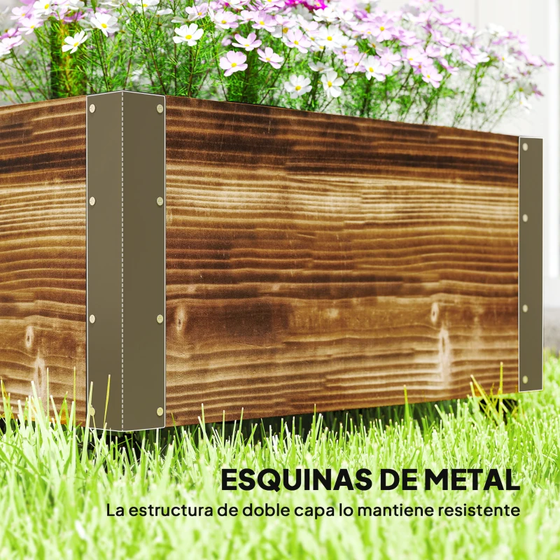 Outsunny Jardinera con Ruedas Enrejado Tela no Tejida y Esquinas Metálicas de Doble Capa 65x31x147 cm Carbonizado