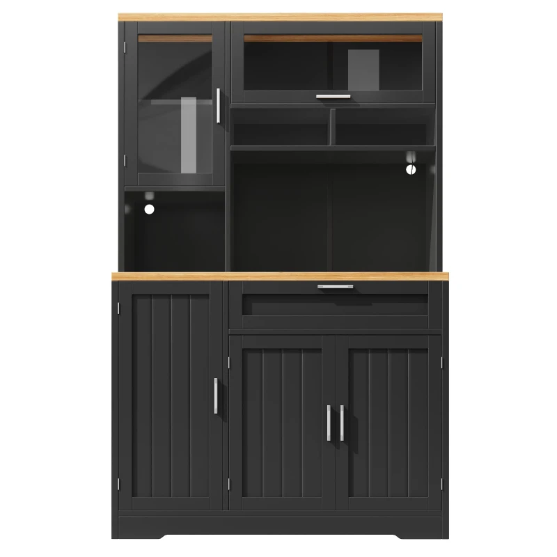 Tall Display Cabinet with USB-Powered App-Controlled LED Lighting, Modern Sideboard for Kitchen, Living Areas, 104L x 40W x 180H cm, Black