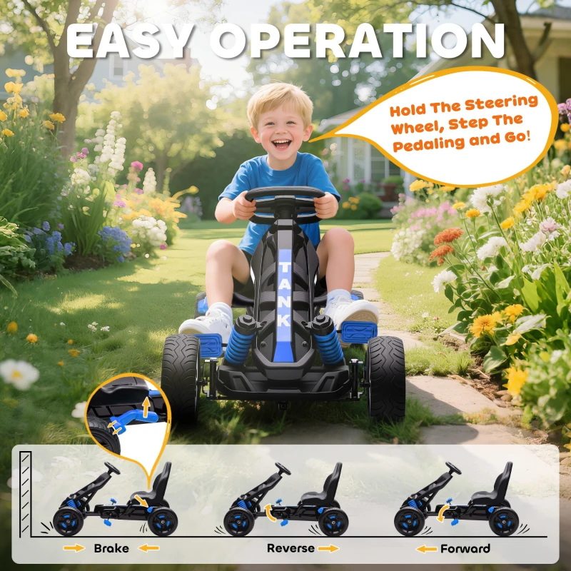 AIYAPLAY Pedal Go Kart for Kids Ages 3-6 with Automatic Clutch, Brake, EVA Anti-Slip Wheels, Beginner-Friendly, Blue