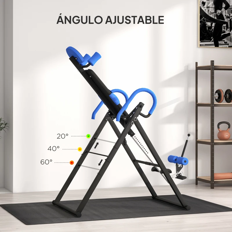 HOMCOM Tabla de Inversión Plegable con Inclinación hasta 90° y Cinturones de Seguridad 79x114x153 cm Azul y Negro
