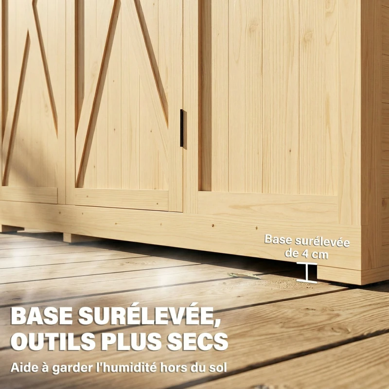 Outsunny Armoire de Jardin, 4 Fenêtres, 6 Étagères, Toit en Asphalte Hydrofuge, Ventilation à Persiennes, 147x68x198cm, Naturel