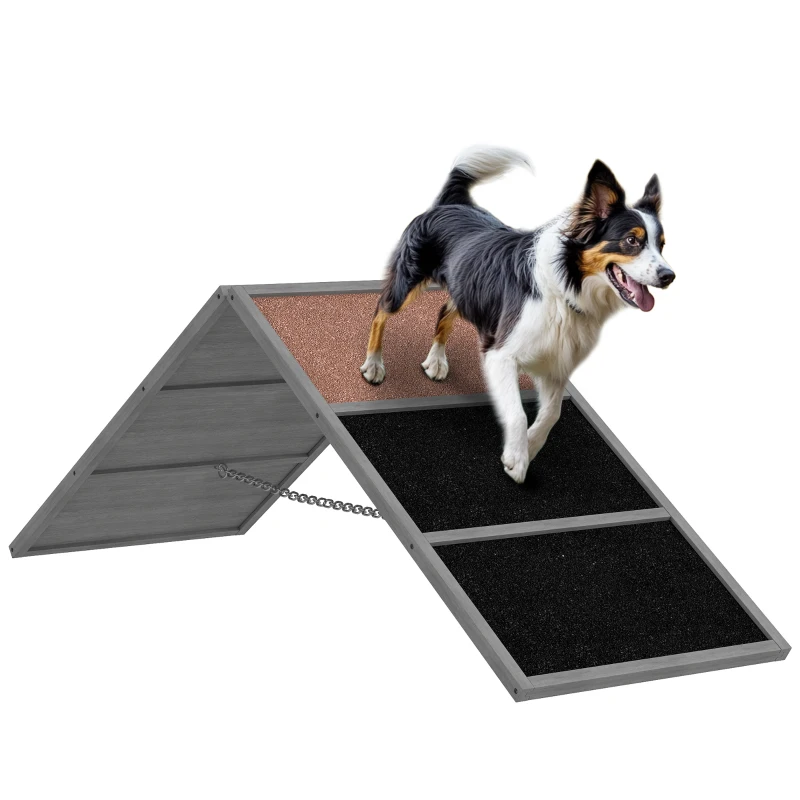 PawHut Rampa agility dla psów, regulowana wysokość, sprzęt agility z antypoślizgową powierzchnią, do 40 kg, 173 x 59 x 66 cm, szary
