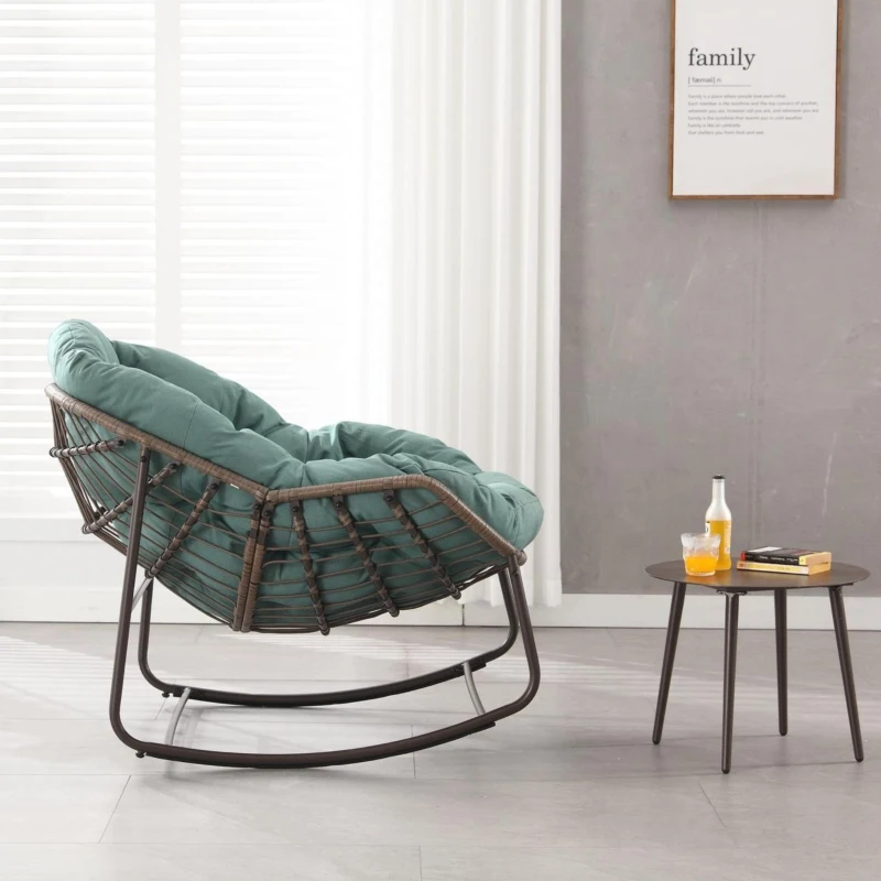 Schaukel-Eiersessel mit dickem Sitzkissen, Indoor & Outdoor Comfy Rocker Chair, 111x 94.5x 80 cm, Grün