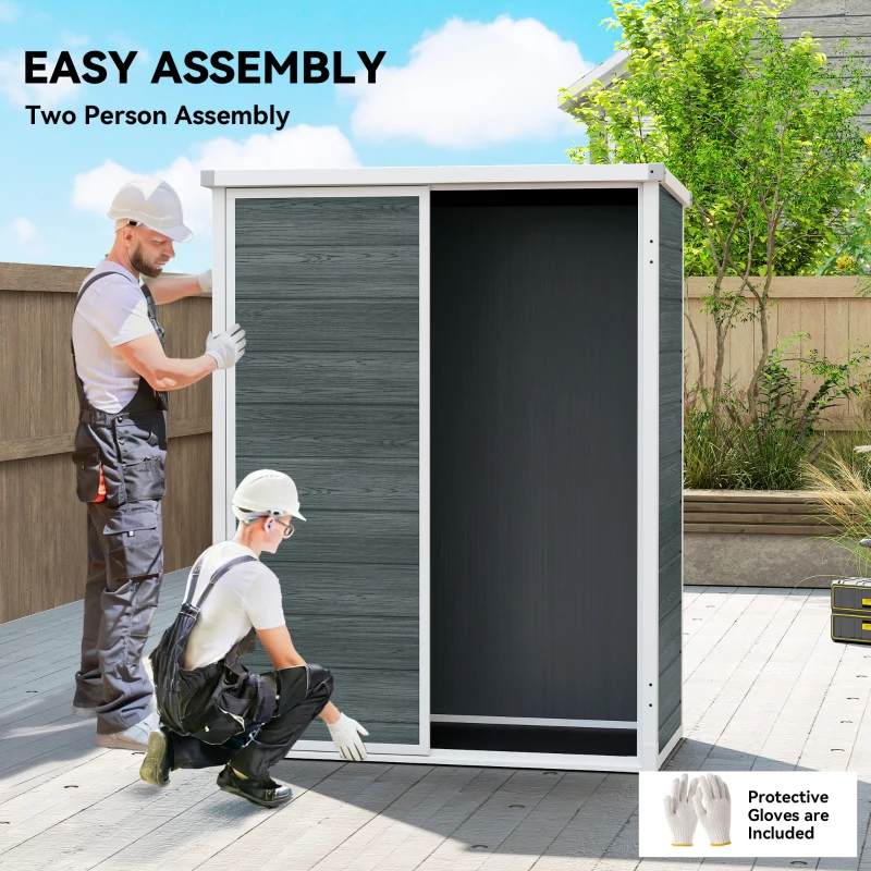 Outsunny Domek Ogrodowy 0,8m², Składany Domek na Narzędzia 134 x 68,5 x 170 cm Plastikowy z Podwójnymi Drzwiami i Podłogą