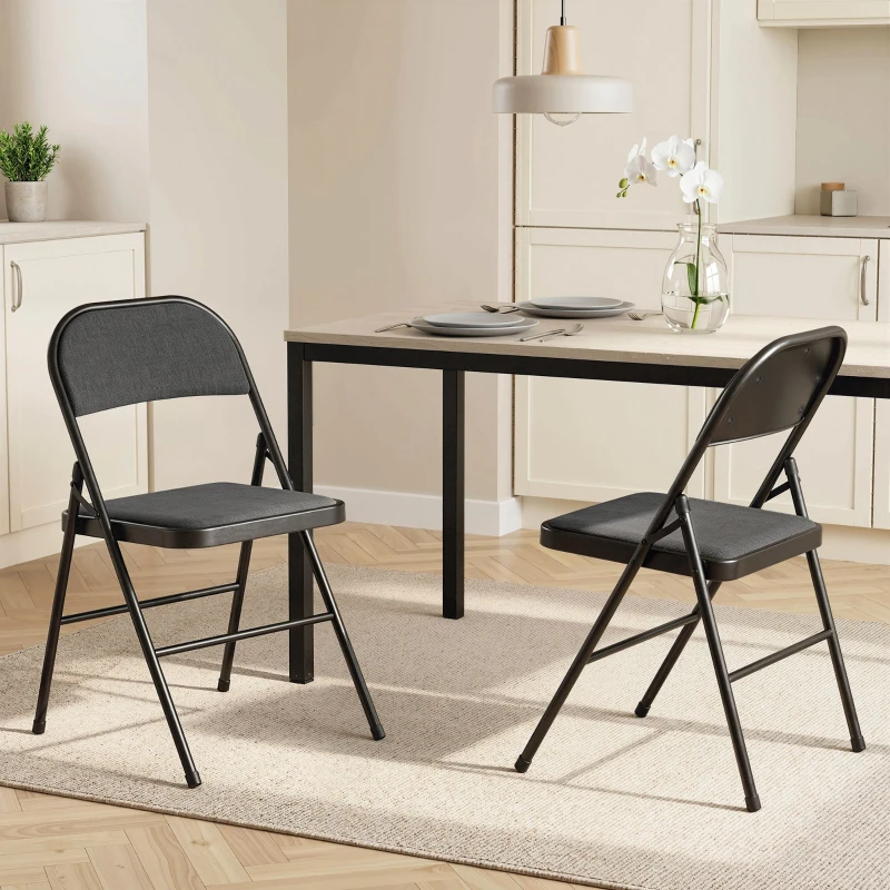 HOMCOM Set de 2 scaune pliante pentru sufragerie, portabile, cadru din oțel dim. 45l x 46P x 78H cm negru