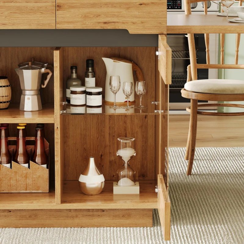 Versatile Kitchen Island with Extendable Table and 2 Drawers, Stylish Storage Cabinet for Dining Areas, 122-195L x 70W x 93.5H cm, Wood