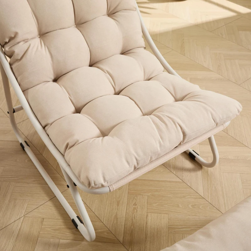 Poltrona lounge da esterno con pouf, cuscino imbottito, tessuto sling, struttura in acciaio, Beige