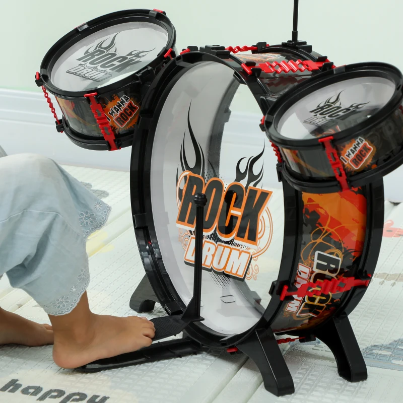 AIYAPLAY Batería para Niños de +3 Años con Taburete Tambores Bombo Platillo y Baquetas 59,5x31,5x59 cm Negro