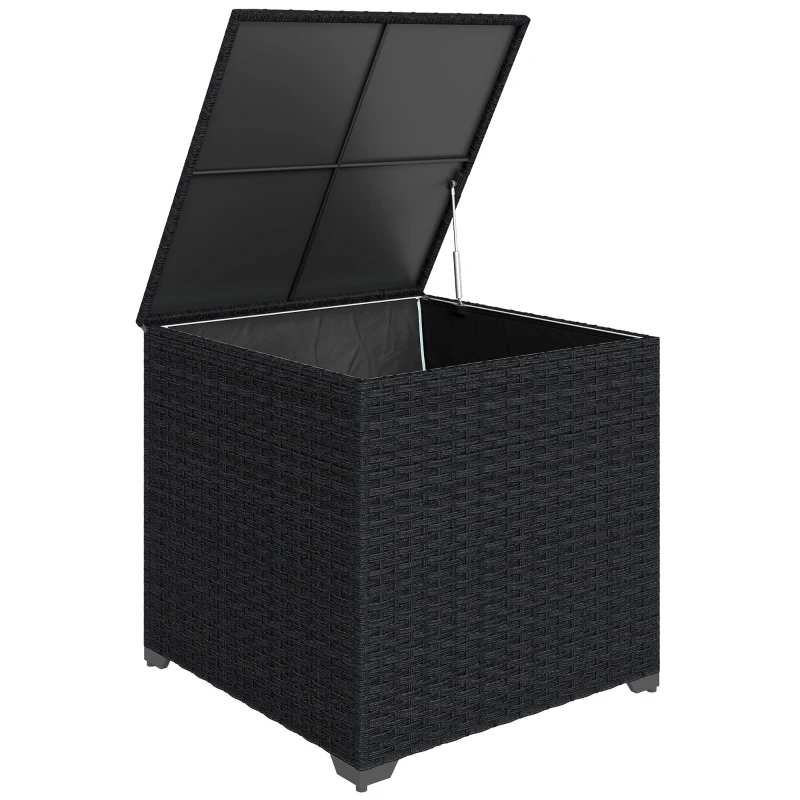 Outsunny Coffre de jardin en résine tressée coffre de rangement extérieur 253 L imperméable avec doublure zippé 72x72x70cm noir