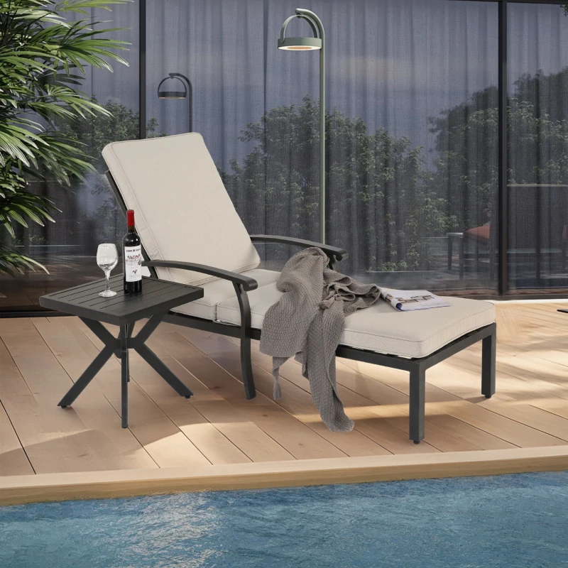 Lounge-Patio-Stuhl mit verstellbarer Rückenlehne, 204x58x100/30 cm, Beige