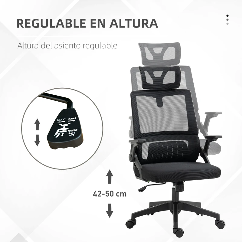 Vinsetto Silla de Oficina de Malla Silla de Escritorio Giratoria Altura y Reposacabezas Ajustable 60x61x104,5-121,5 cm Negro
