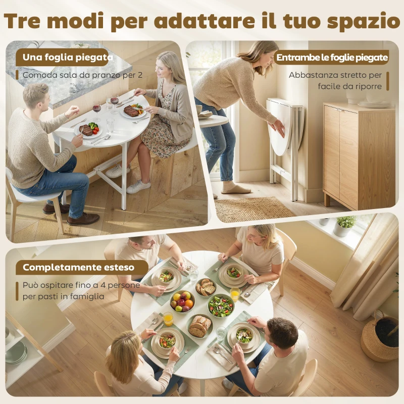 HOMCOM Tavolo da Pranzo Pieghevole, Tavolo Estensibile Salvaspazio, Bianco