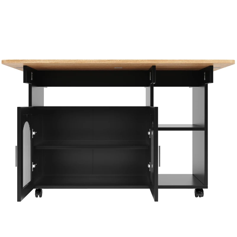 Mobile Kitchen Island with Folding Dining Tops and Storage, Multifunctional Dining Trolley for Modern Homes, 120L x 30-70W x 79.5H cm, Black
