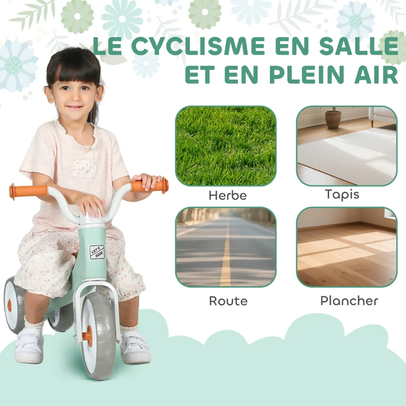 AIYAPLAY Draisienne bébé 1-3 ans jusqu'à 20 kg, vélo enfants sans pédale, 3 roues silencieuses, 69 x 40 x 49 cm, vert