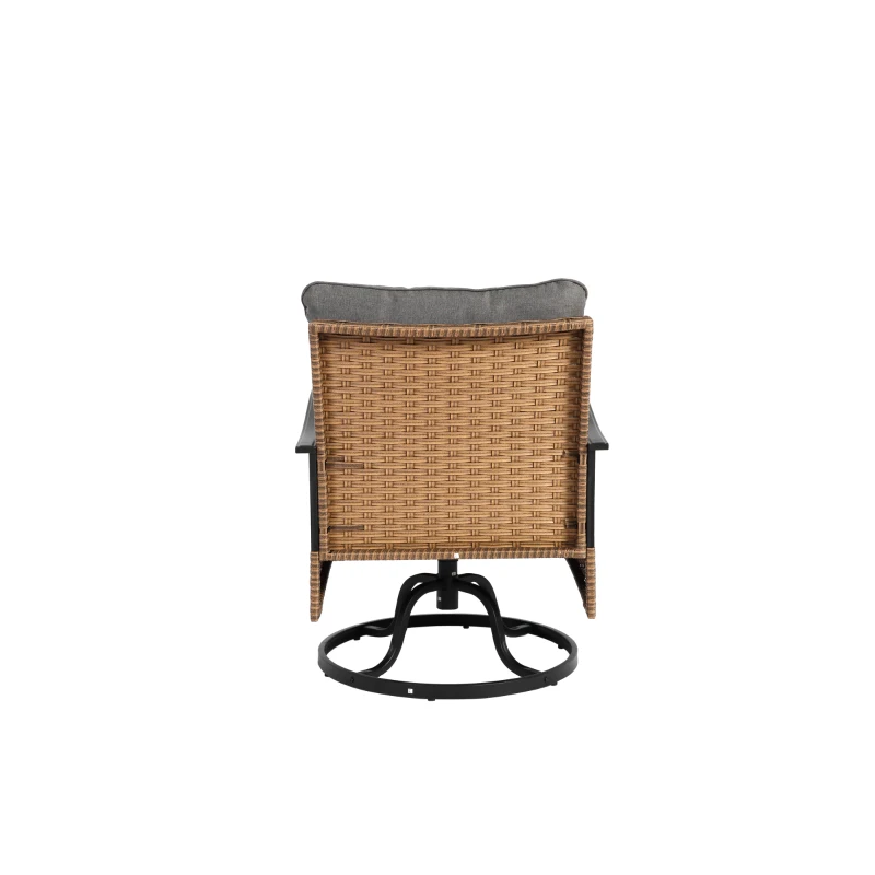 Outdoor-Dreh-Schaukelstuhl-Set, Set 3 Stück mit 1 Tisch und 2 Schaukelstühle, 360° Dreh- und Schaukelfunktion, Braun+Grau