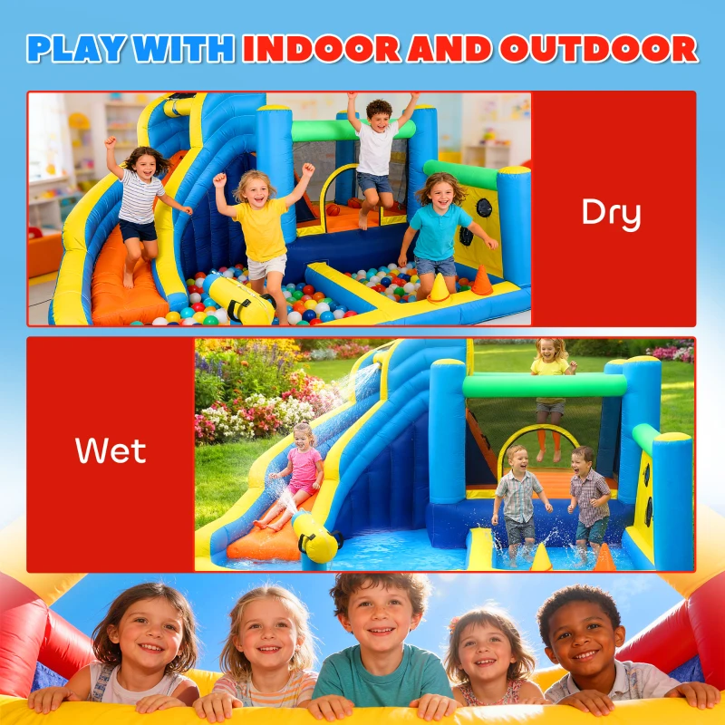 AIYAPLAY 8 in 1 Bouncy Castle for Kids, Inflatable Bounce House with Slide, Pool (Ball Pit), Water Cannon for Indoor Outdoor