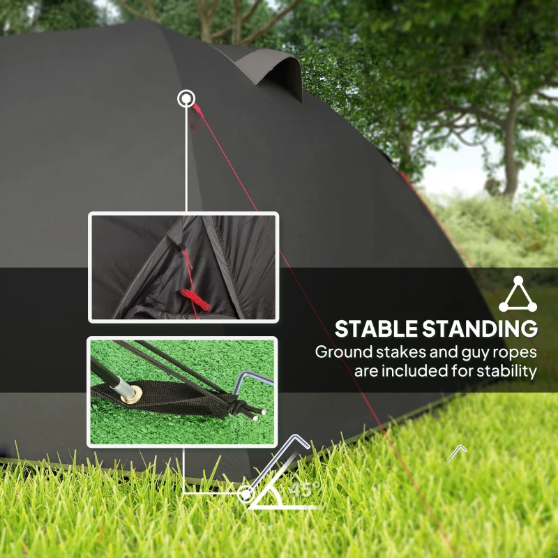 Outsunny Camping Tent for 2 Person, 3000mm Waterproof UPF50+ Family Tent with 2 Rooms, Sewn-in Groundsheet and Hook, Portable and Lightweight with Carry Bag for Fishing Hiking Festival, Black
