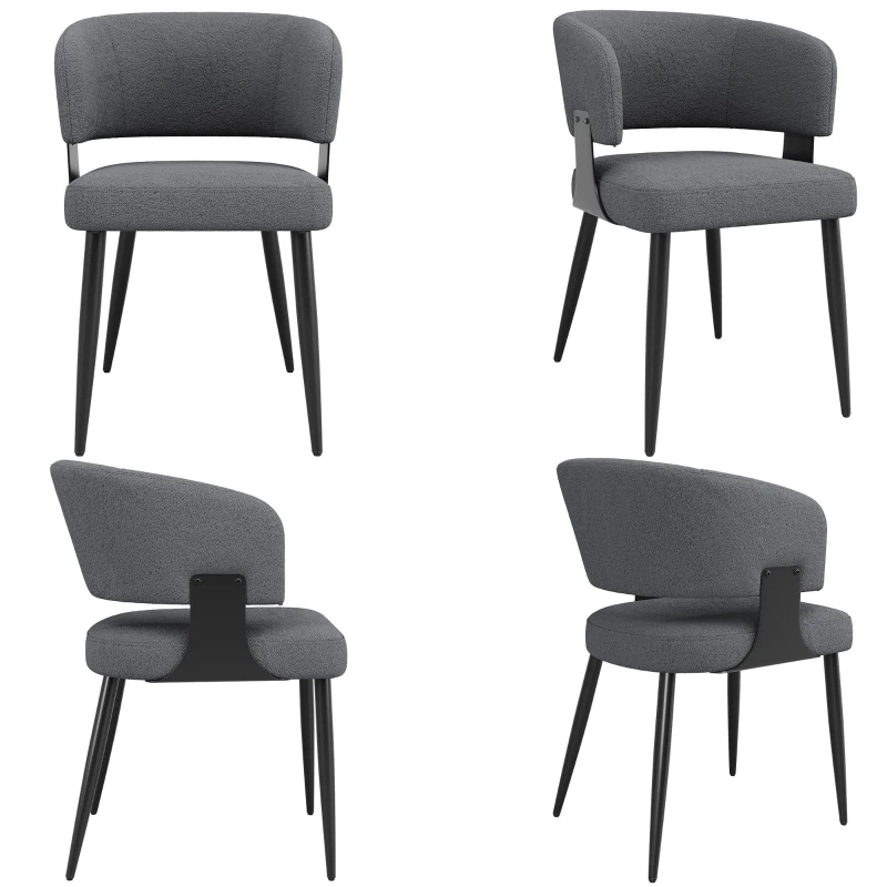 Set of 4 Modern Dining Chairs with Ergonomic Lumbar Support, Upholstered Fabric Chairs with Curved Backrest, 54L x 50W x 81.5H cm, Gray