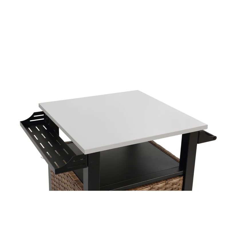 Outdoor-Barwagen mit mit Rollen und Stauraumschrank, 76x57x85 cm, Braun