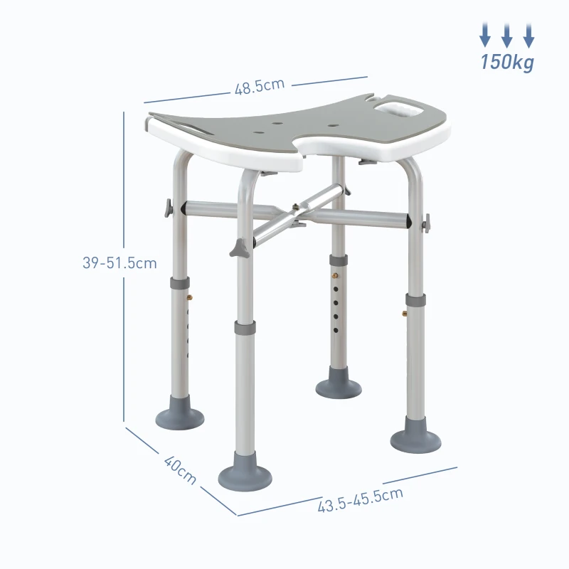 HOMCOM 39-51.5cm 'U' Seat Padded Shower Stool - Grey