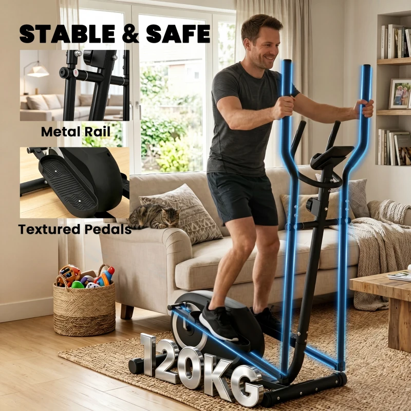 SPORTNOW Elíptica para casa Entrenador elíptico con Bluetooth Compatibilidad con apps 8 niveles de resistencia Volante de inercia Monitor LCD Gris