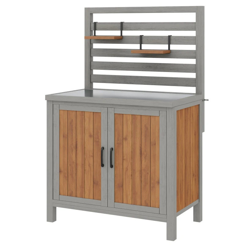 Weatherproof Garden Cabinet with Stainless‑Steel Worktop, Versatile Grilling Station for Patio and Balcony, 80L x 51W x 148.5H cm, Natural