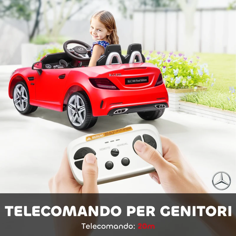 AIYAPLAY Macchina Elettrica per Bambini Licenza Mercedes SLC 300 con Telecomando, in PP e Metallo, 107x62.5x44 cm, Rosso