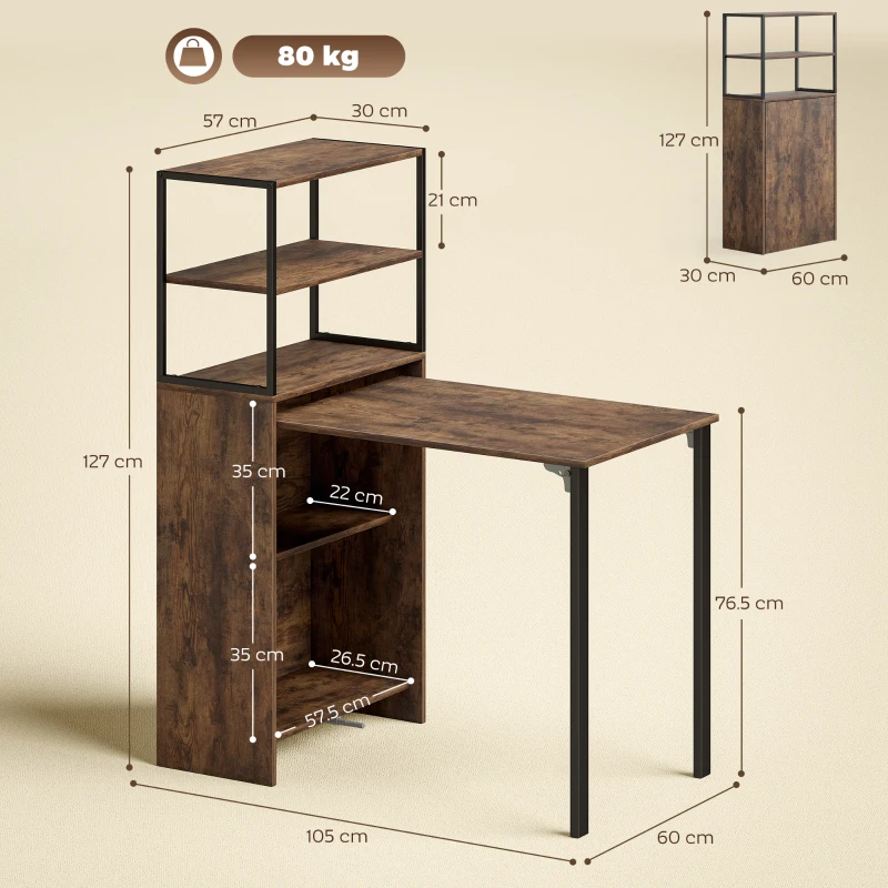 HOMCOM Folding Shelf and Work Table - Brown/Black
